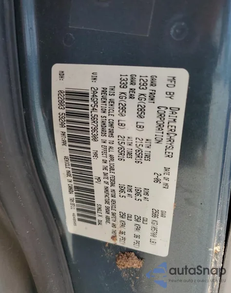 2006 Chrysler Town & Country Touring из США, поврежденный, VIN 2A4GP54L56R796300